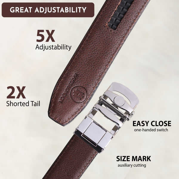Hayes London | Nebula Brown Genuine Leather Auto-Lock Belt for Men – Silver Buckle, Micro-Adjustable Fit