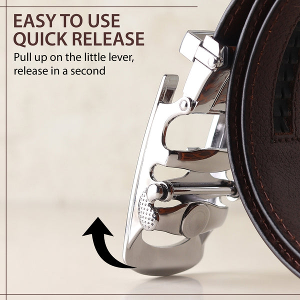 Hayes London | Nebula Brown Genuine Leather Auto-Lock Belt for Men – Silver Buckle, Micro-Adjustable Fit