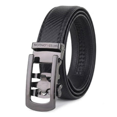 Hayes London | Nebula Black Genuine Leather Auto-Lock Belt for Men – Grey Buckle, Micro-Adjustable Fit
