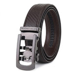 Nebula Brown Genuine Leather Auto-Lock Belt for Men – Grey Buckle, Micro-Adjustable Fit