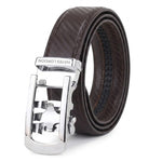 Nebula Brown Genuine Leather Auto-Lock Belt for Men – Silver Buckle, Micro-Adjustable Fit