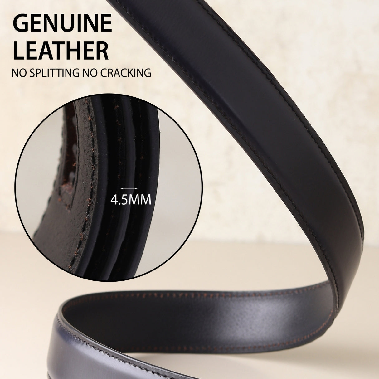 Hayes London | Nova Auto-Lock No-Hole Genuine Leather Belt for Men – Micro-adjustable Smart Belt for Formal & Casual Wear (Plain Black Leather & Grey Buckle)