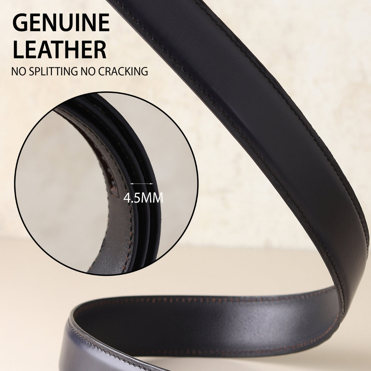 Hayes London | Nova Auto-Lock No-Hole Genuine Leather Belt for Men – Micro-adjustable Smart Belt for Formal & Casual Wear (Plain Black)
