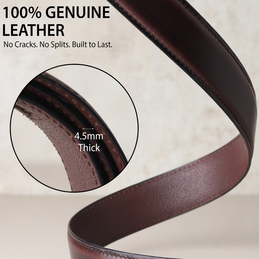 Hayes London | Nova Auto-Lock No-Hole Genuine Leather Belt for Men – Micro-adjustable Smart Belt for Formal & Casual Wear (Plain Brown)