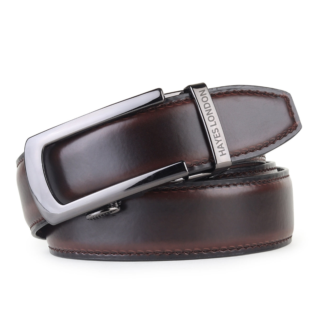 Hayes London | Nova Auto-Lock No-Hole Genuine Leather Belt for Men – Micro-adjustable Smart Belt for Formal & Casual Wear (Plain Brown)