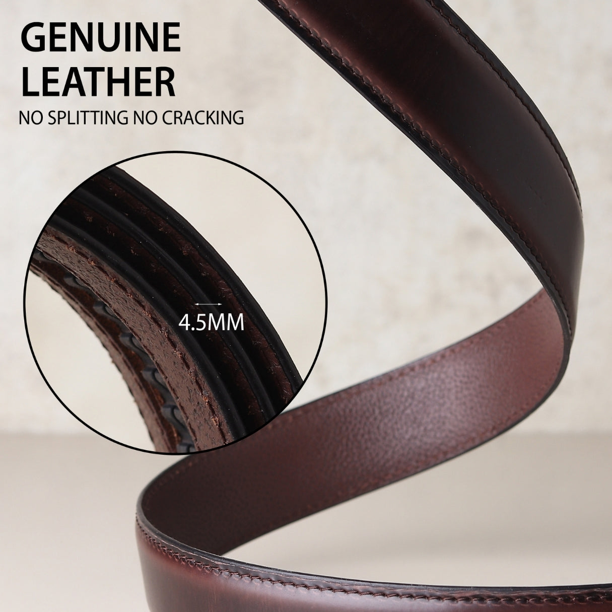 Hayes London | Nova Auto-Lock No-Hole Genuine Leather Belt for Men – Micro-adjustable Smart Belt for Formal & Casual Wear (Plain Brown)