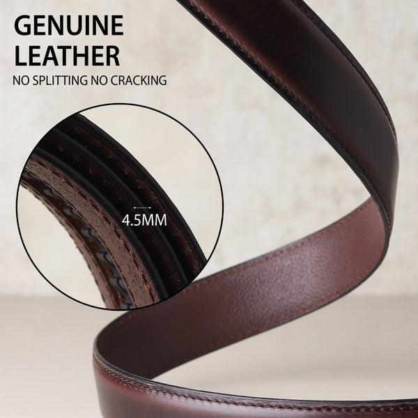 Hayes London | Nova Auto-Lock No-Hole Genuine Leather Belt for Men – Micro-adjustable Smart Belt for Formal & Casual Wear (Plain Brown)