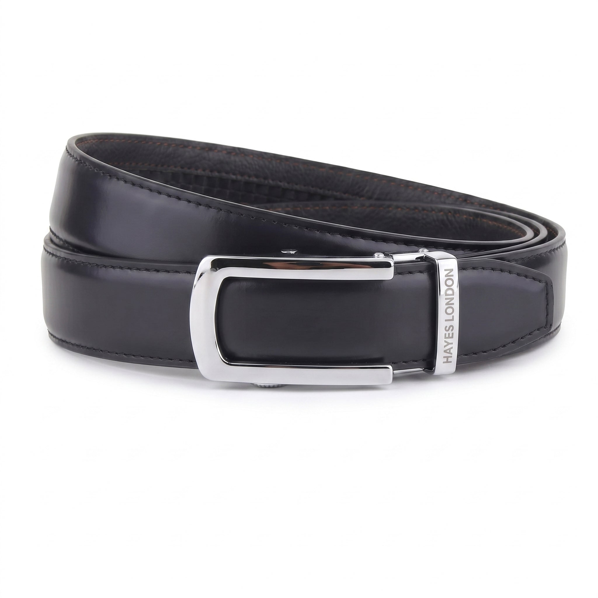 Hayes London | Nova Auto-Lock No-Hole Genuine Leather Belt for Men – Micro-adjustable Smart Belt for Formal & Casual Wear (Plain Black)