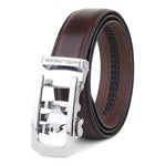 Nova Brown Genuine Leather Auto-Lock Belt for Men – Silver Buckle, Micro-Adjustable Fit