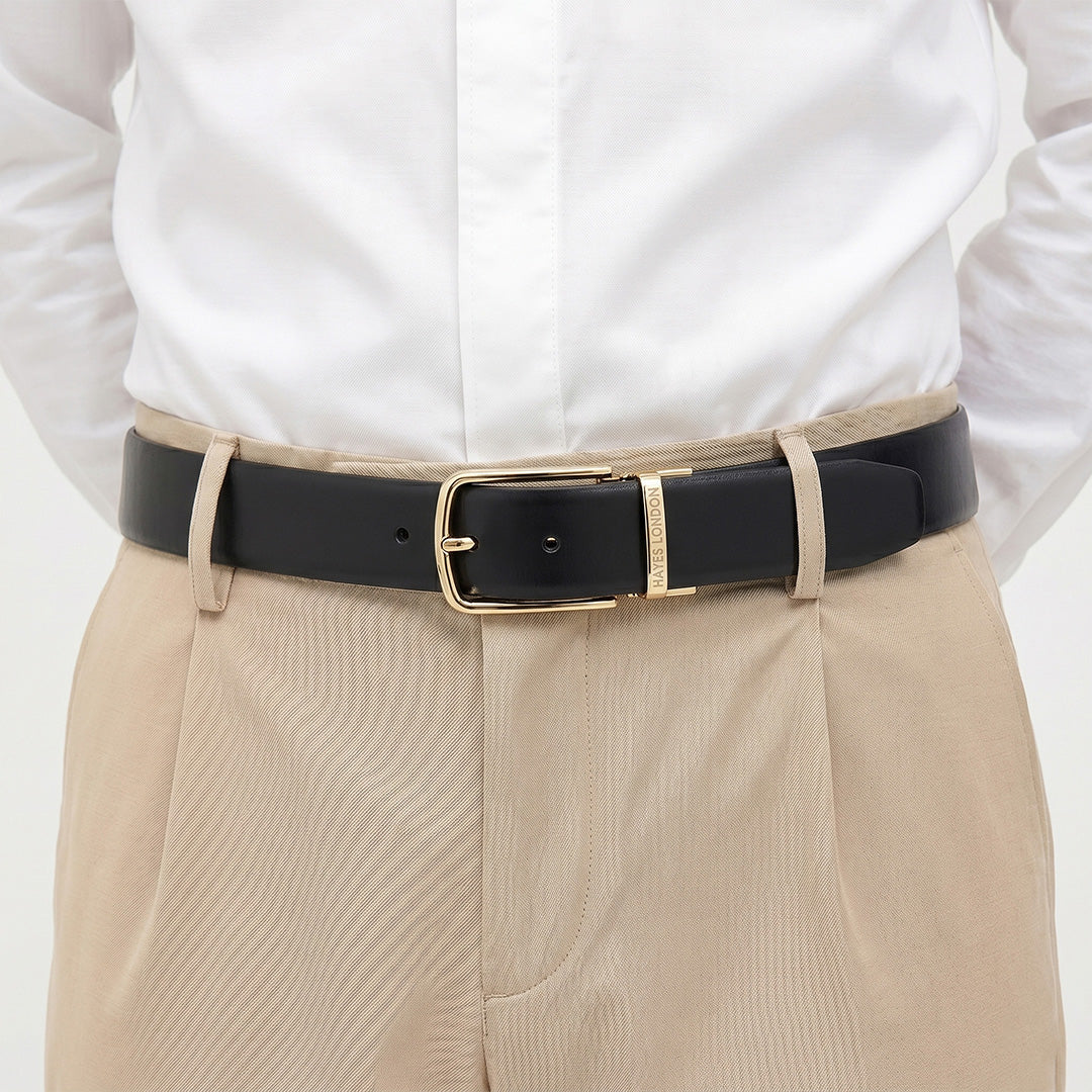 Hayes London | Italian Leather Reversible Black & Brown Belt For Men (Leather Texture: Plain)