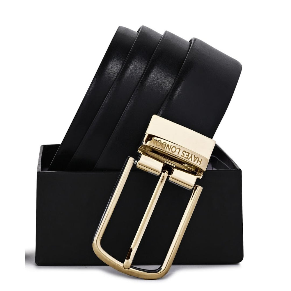 Hayes London | Italian Leather Reversible Black & Brown Belt For Men (Leather Texture: Plain)