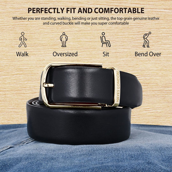 Hayes London | Luxe Black & Brown Italian Leather Reversible Belt for Men – Gold Buckle