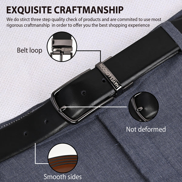 Hayes London | Italian Leather Reversible Black & Brown Belt For Men (Leather Texture: Plain)