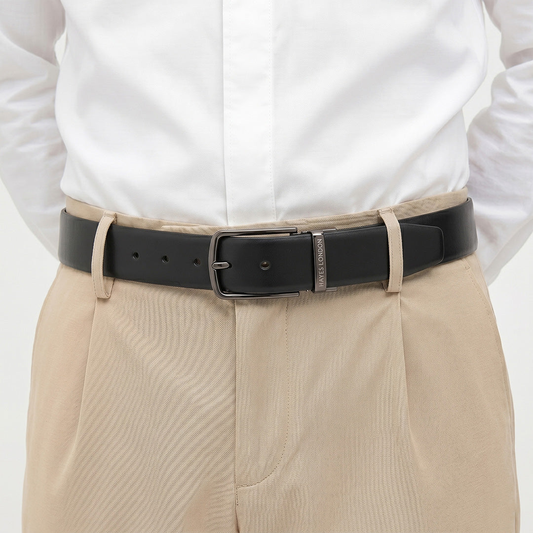 Hayes London | Italian Leather Reversible Black & Brown Belt For Men (Leather Texture: Plain)