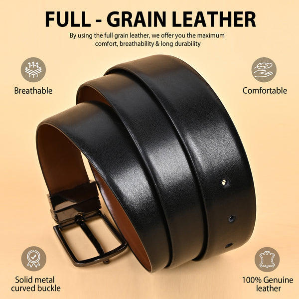 Hayes London | Italian Leather Reversible Black & Brown Belt For Men (Leather Texture: Plain)