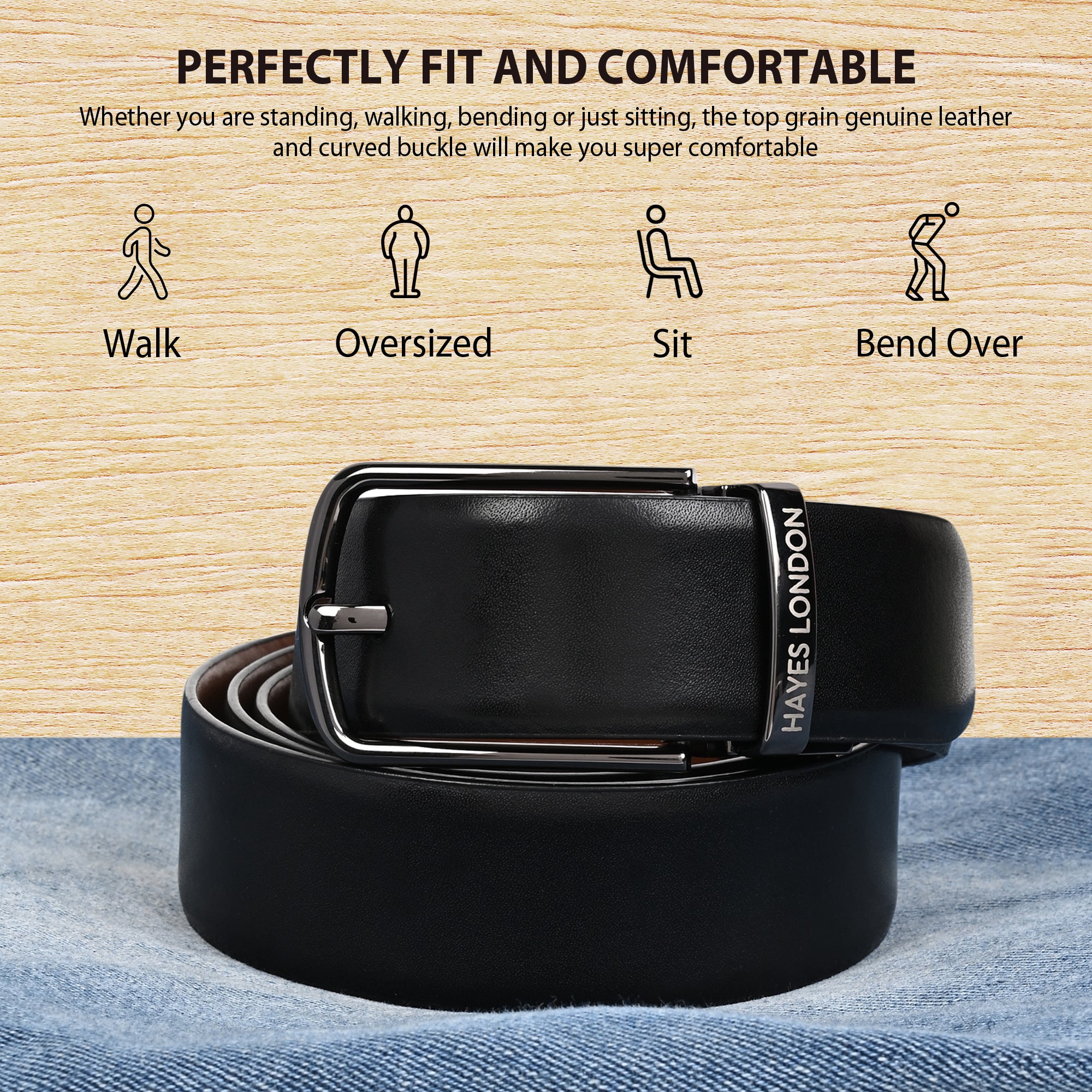 Hayes London | Italian Leather Reversible Black & Brown Belt For Men (Leather Texture: Plain)