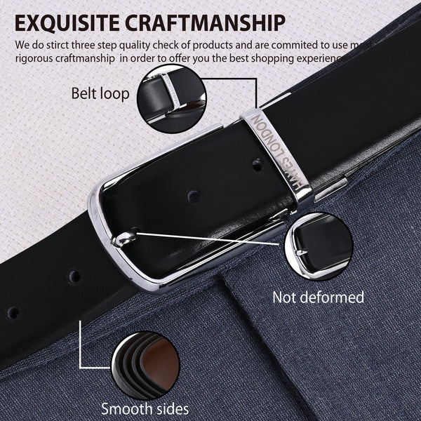Hayes London | Italian Leather Reversible Black & Brown Belt For Men (Leather Texture: Plain)