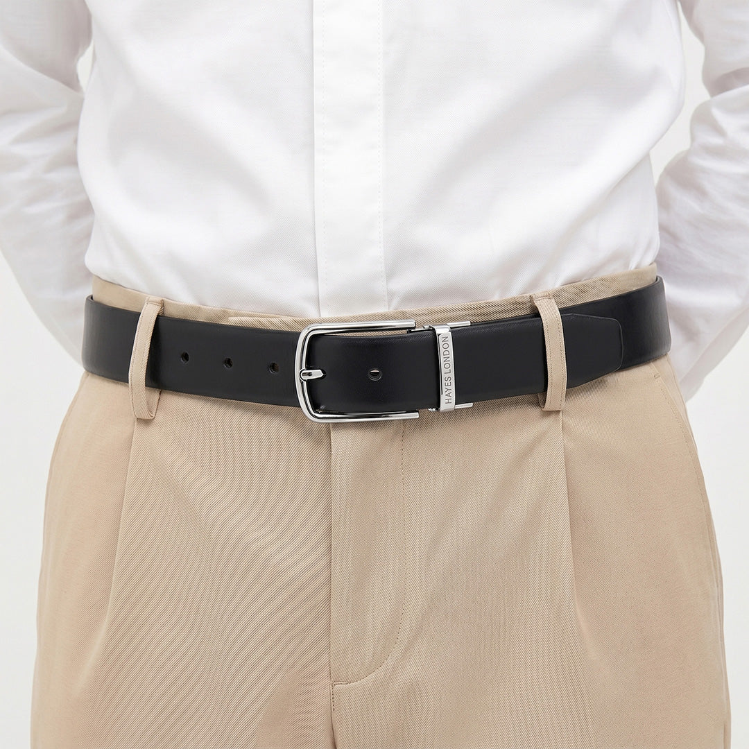 Hayes London | Italian Leather Reversible Black & Brown Belt For Men (Leather Texture: Plain)