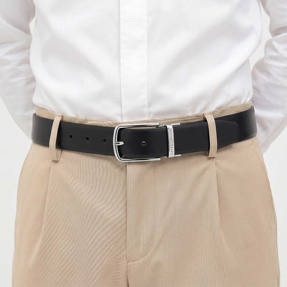 Hayes London | Italian Leather Reversible Black & Brown Belt For Men (Leather Texture: Plain)