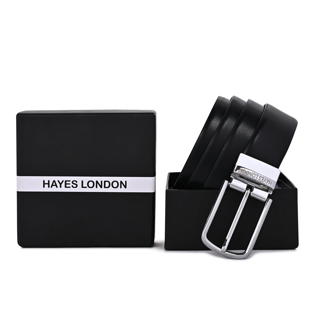 Hayes London | Italian Leather Reversible Black & Brown Belt For Men (Leather Texture: Plain)