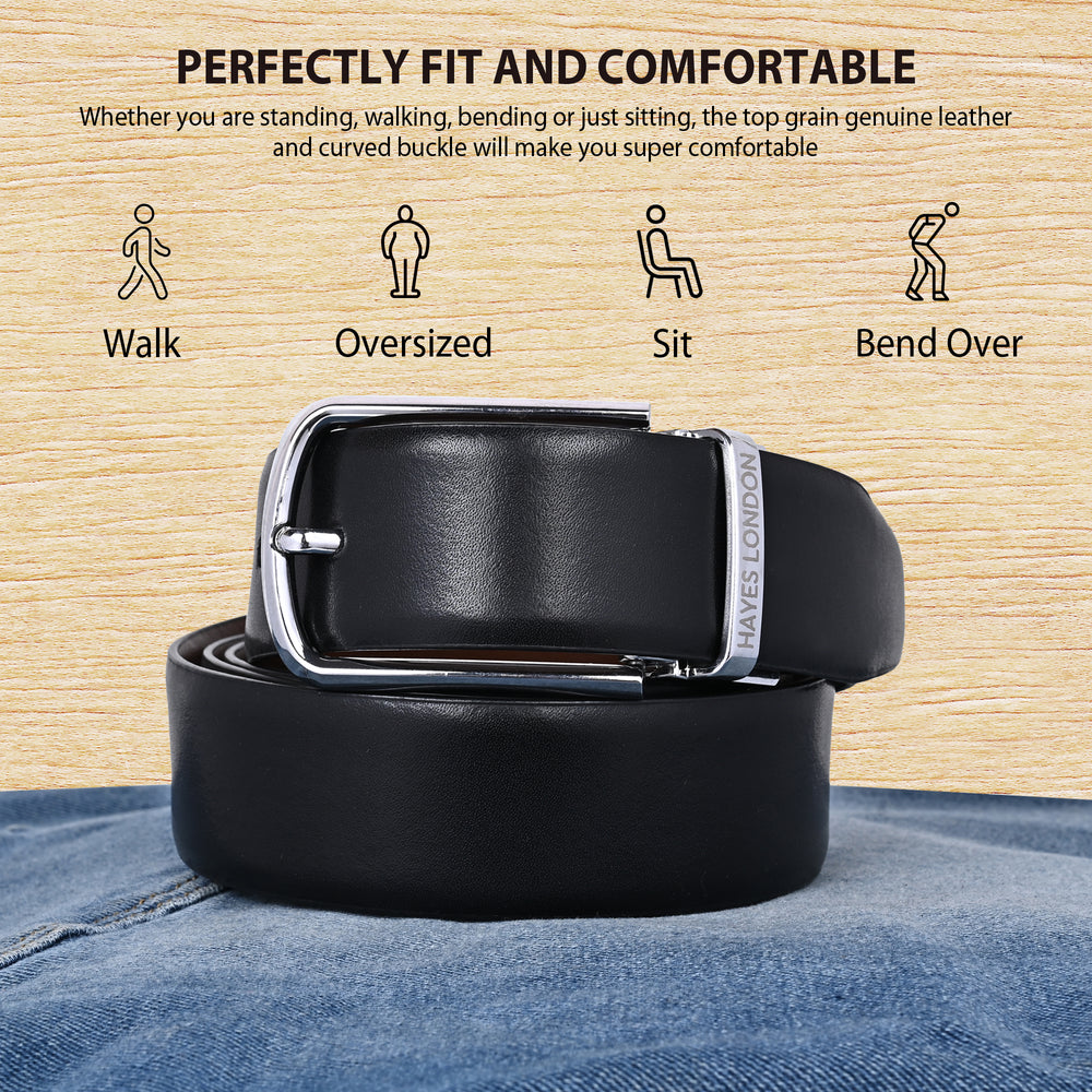 Hayes London | Italian Leather Reversible Black & Brown Belt For Men (Leather Texture: Plain)