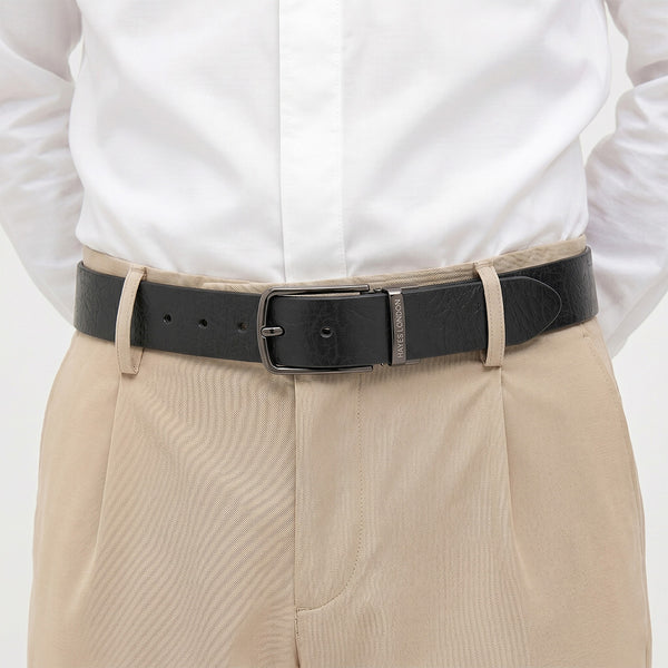 Hayes London | Reversible Black & Brown Genuine Leather Belt For Men (Leather Texture: Wild)