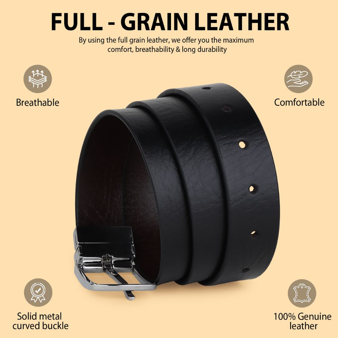 Hayes London | Reversible Black & Brown Genuine Leather Belt For Men (Leather Texture: Wild)