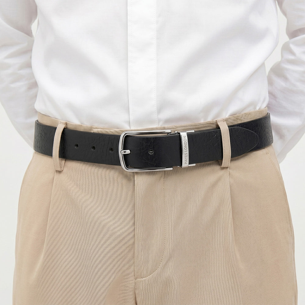 Hayes London | Reversible Black & Brown Genuine Leather Belt For Men (Leather Texture: Wild)