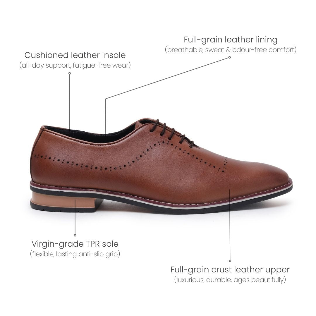 Hayes London | Shelby Wholecut Oxford Shoes – Tan Plain Genuine Leather Men’s Shoes