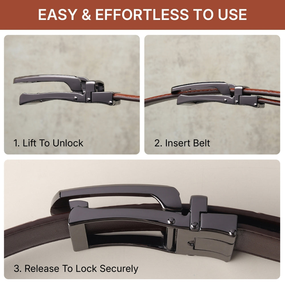Hayes London | Sparta Auto-Lock No-Hole Genuine Leather Belt for Men – Micro-Adjustable Smart Ratchet Belt for Formal, Office & Casual Wear (Croco Brown Leather & Grey Buckle)
