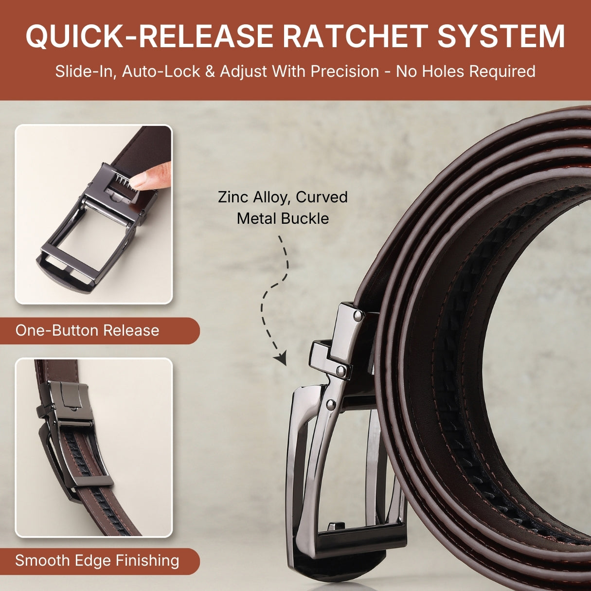 Hayes London | Sparta Auto-Lock No-Hole Genuine Leather Belt for Men – Micro-Adjustable Smart Ratchet Belt for Formal, Office & Casual Wear (Croco Brown Leather & Grey Buckle)