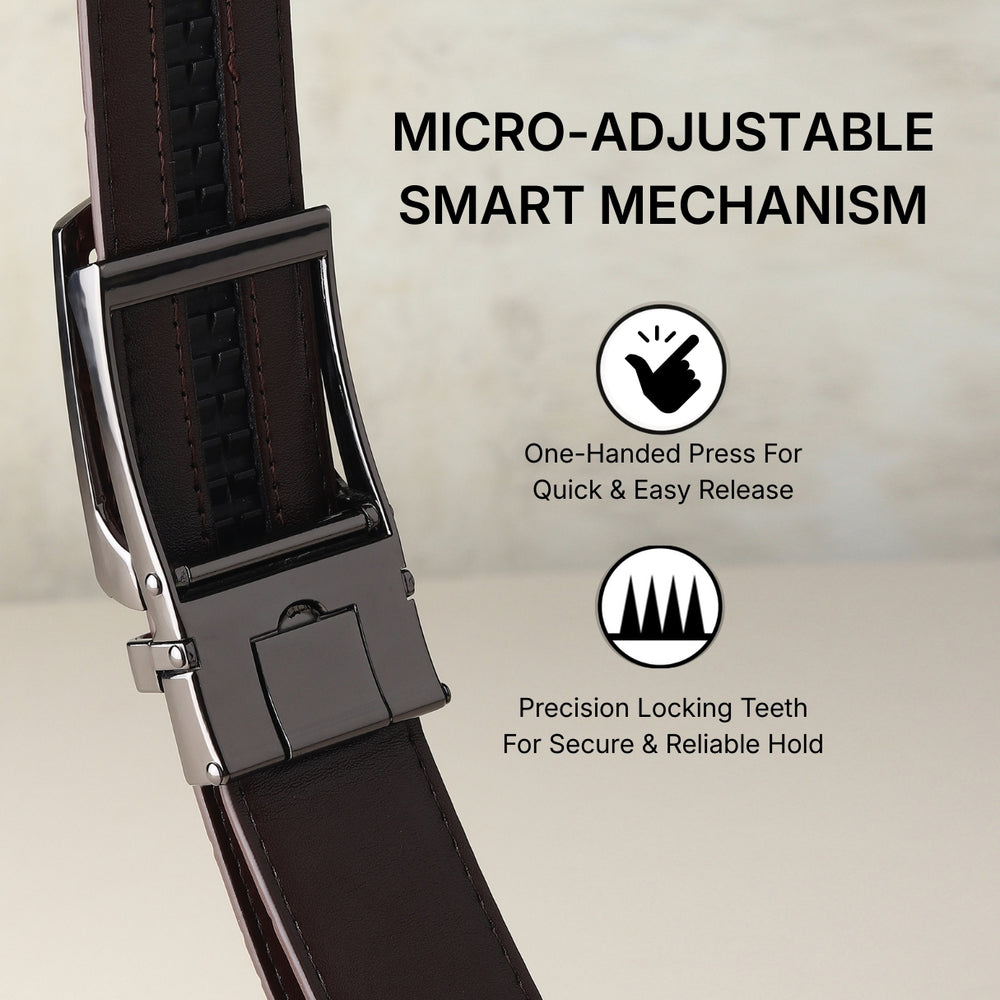Hayes London | Sparta Auto-Lock No-Hole Genuine Leather Belt for Men – Micro-Adjustable Smart Ratchet Belt for Formal, Office & Casual Wear (Croco Brown Leather & Grey Buckle)