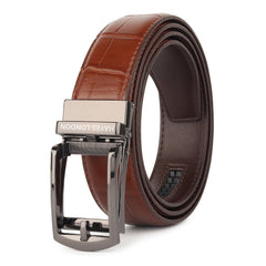 Hayes London | Sparta Auto-Lock No-Hole Genuine Leather Belt for Men – Micro-Adjustable Smart Ratchet Belt for Formal, Office & Casual Wear (Croco Brown Leather & Grey Buckle)