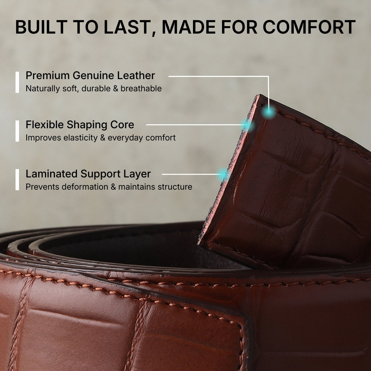 Hayes London | Sparta Auto-Lock No-Hole Genuine Leather Belt for Men – Micro-Adjustable Smart Ratchet Belt for Formal, Office & Casual Wear (Croco Brown Leather & Silver Buckle)