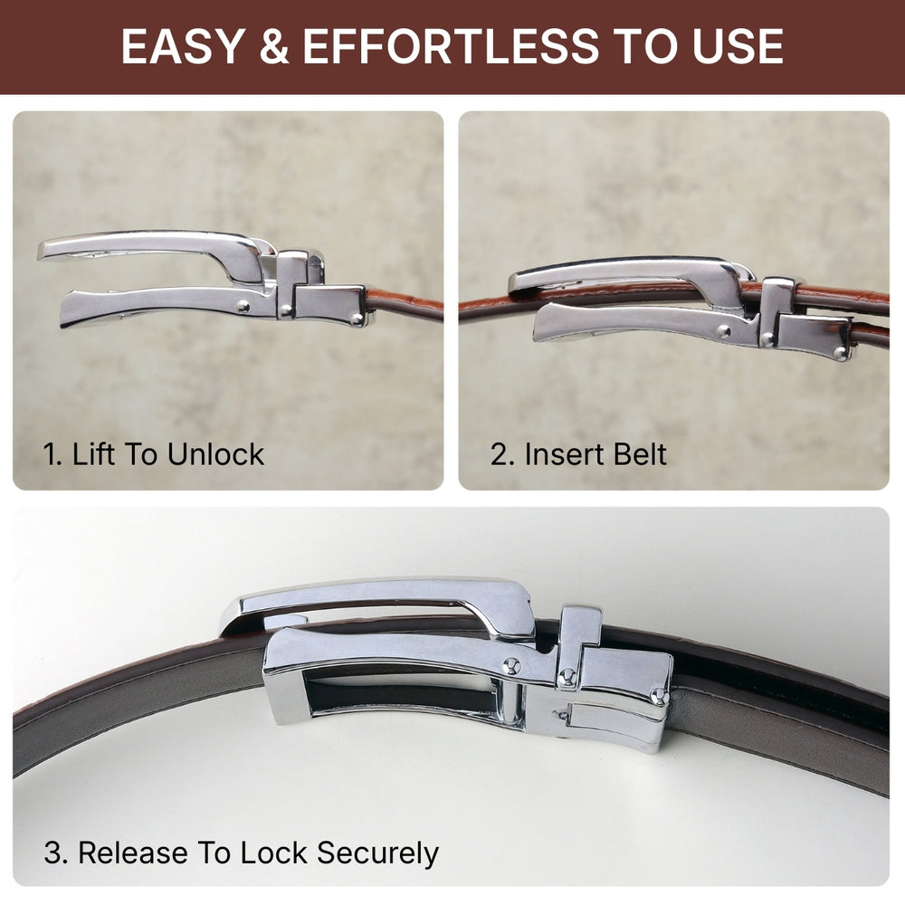 Hayes London | Sparta Auto-Lock No-Hole Genuine Leather Belt for Men – Micro-Adjustable Smart Ratchet Belt for Formal, Office & Casual Wear (Croco Brown Leather & Silver Buckle)
