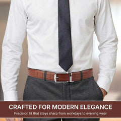 Hayes London | Sparta Auto-Lock No-Hole Genuine Leather Belt for Men – Micro-Adjustable Smart Ratchet Belt for Formal, Office & Casual Wear (Croco Brown Leather & Silver Buckle)