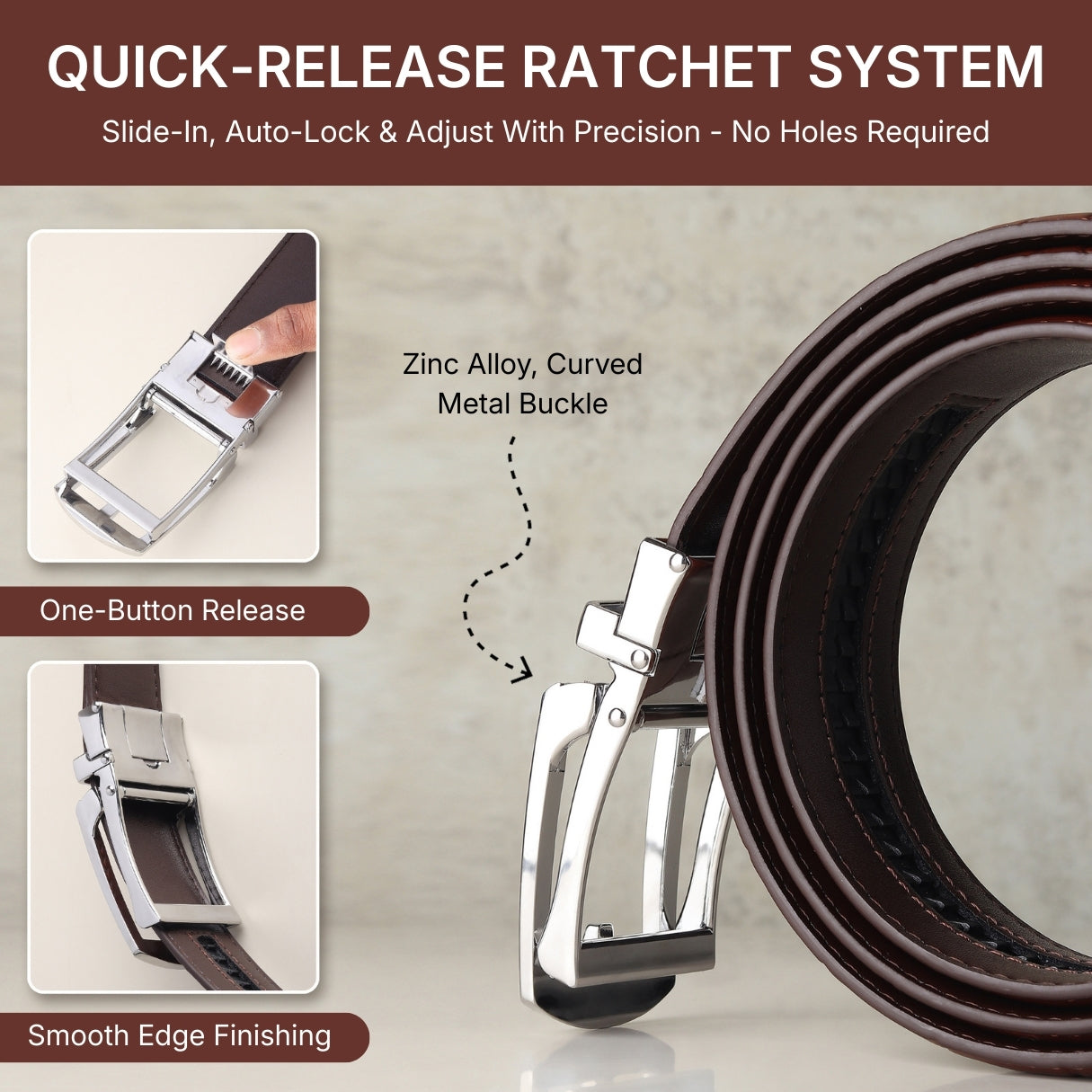 Hayes London | Sparta Auto-Lock No-Hole Genuine Leather Belt for Men – Micro-Adjustable Smart Ratchet Belt for Formal, Office & Casual Wear (Croco Brown Leather & Silver Buckle)