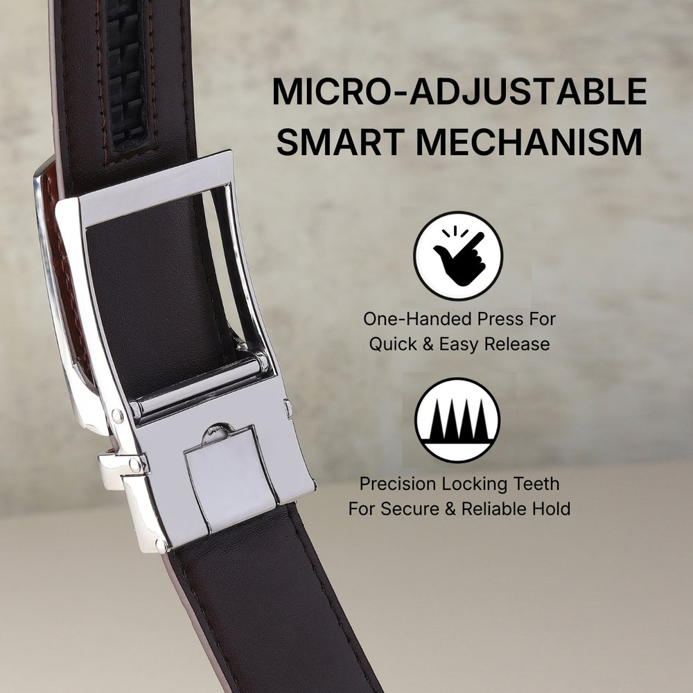 Hayes London | Sparta Auto-Lock No-Hole Genuine Leather Belt for Men – Micro-Adjustable Smart Ratchet Belt for Formal, Office & Casual Wear (Croco Brown Leather & Silver Buckle)