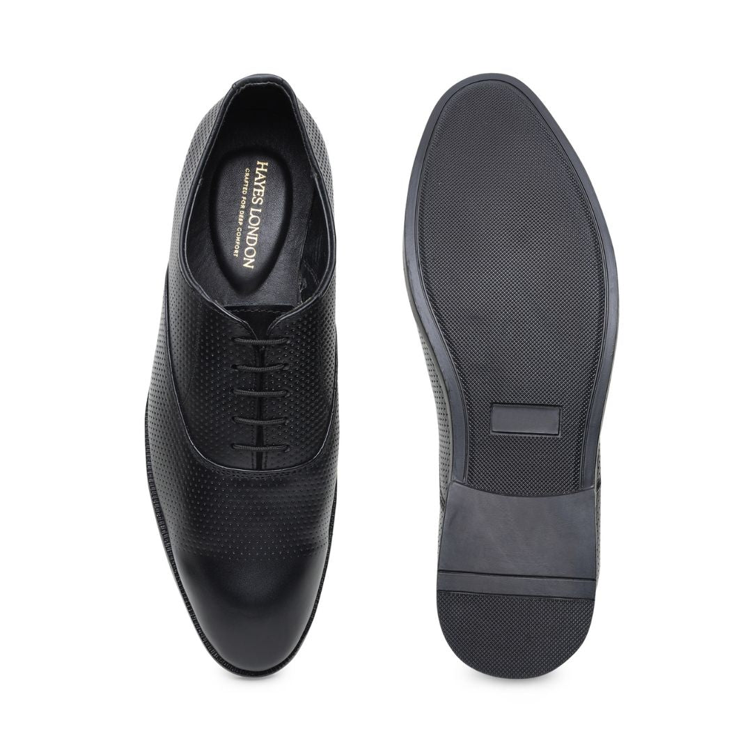 Hayes London | Troy Oxford Shoes – Black Perforated Genuine Leather Men’s Office Shoes
