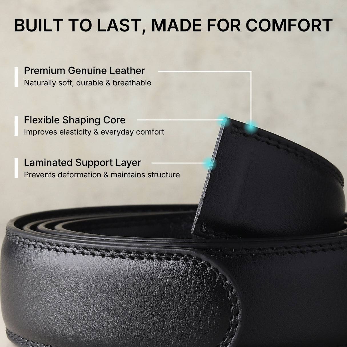 Hayes London | Vanguard Auto-Lock No-Hole Genuine Leather Belt for Men – Micro-Adjustable Smart Ratchet Belt for Formal, Office & Casual Wear (Plain Black Leather & Grey Buckle)