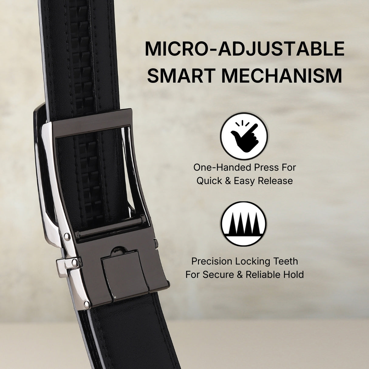 Hayes London | Vanguard Auto-Lock No-Hole Genuine Leather Belt for Men – Micro-Adjustable Smart Ratchet Belt for Formal, Office & Casual Wear (Plain Black Leather & Grey Buckle)