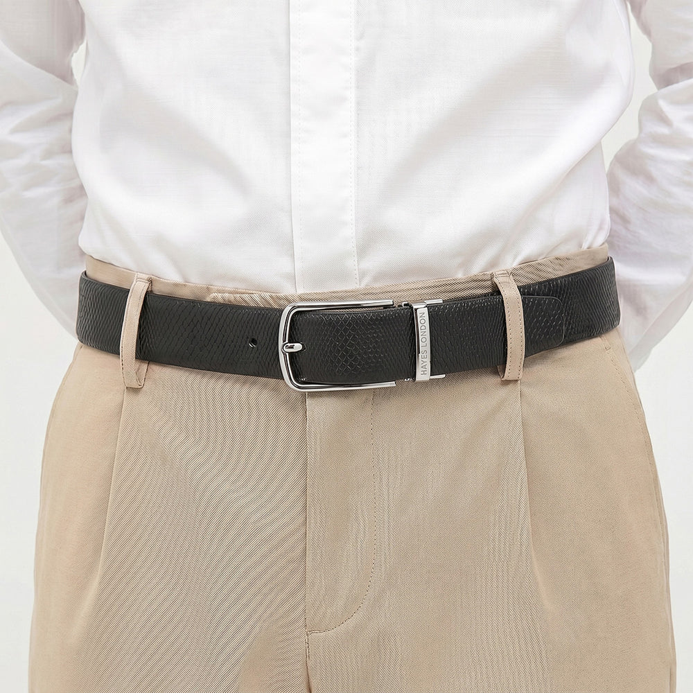 Hayes London | Italian Leather Reversible Black & Brown Belt For Men (Leather Texture: Viper)