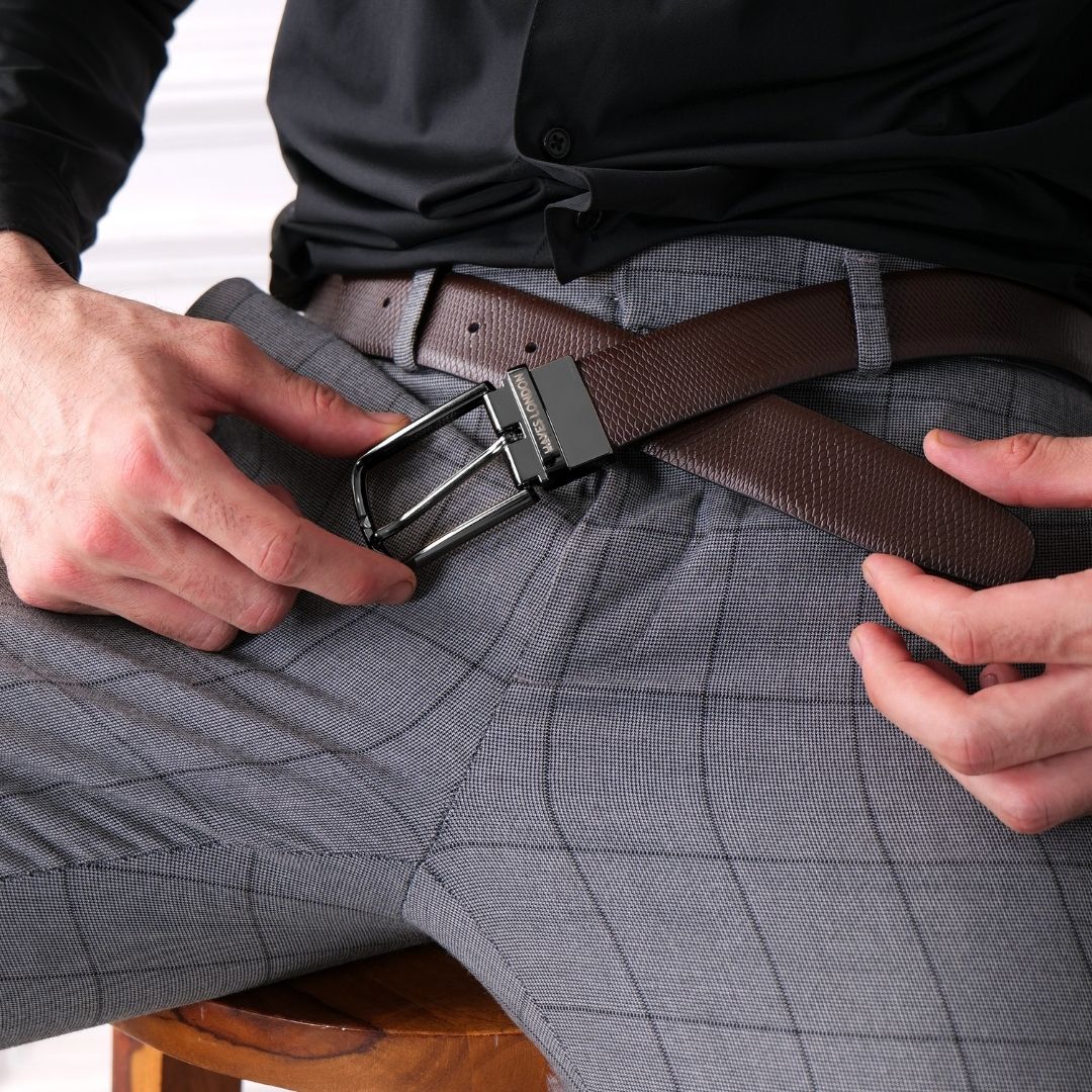 Hayes London | Italian Leather Reversible Black & Brown Belt For Men (Leather Texture: Viper)
