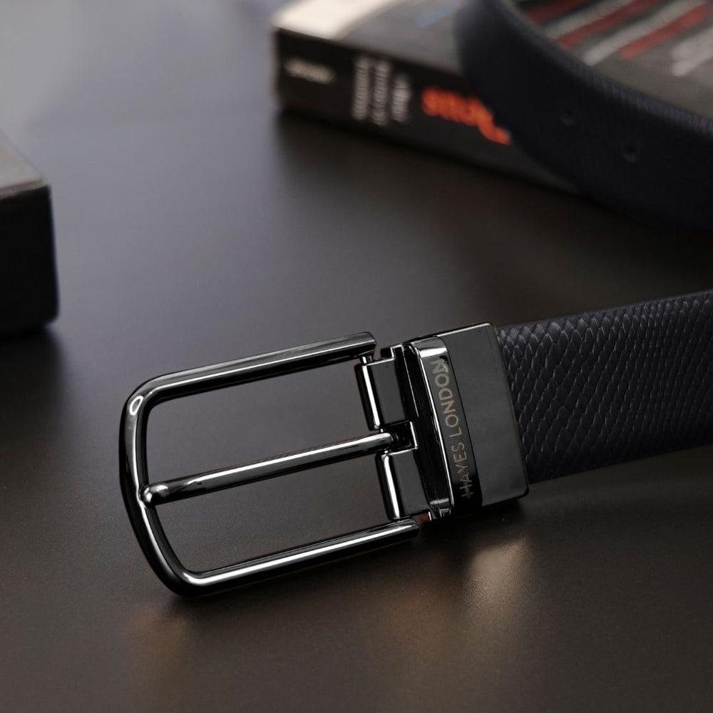 Hayes London | Italian Leather Reversible Black & Brown Belt For Men (Leather Texture: Viper)
