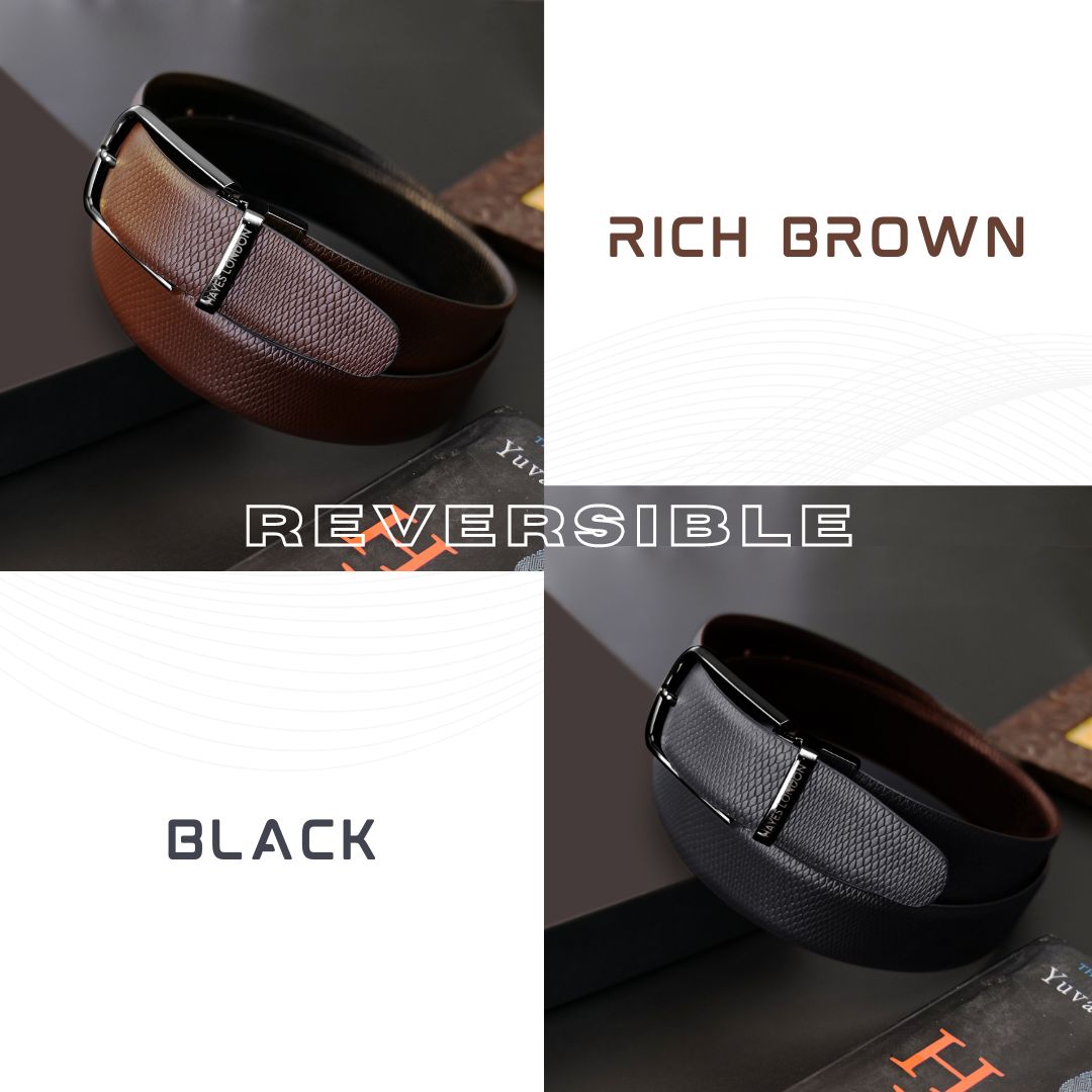 Hayes London | Italian Leather Reversible Black & Brown Belt For Men (Leather Texture: Viper)