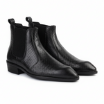 Kingsley Black Genuine Leather Cuban Heel Boots for Men – Tapered Toe Design & 2.5-Inch Heel