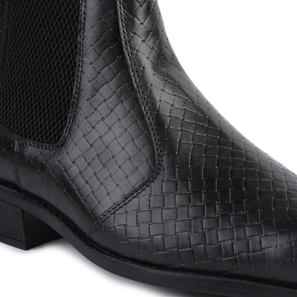Hayes London | Kingsley Cuban Heel Boots – Black Textured Genuine Leather Men’s Boots (2.5-Inch Heel & Tapered Toe Design)