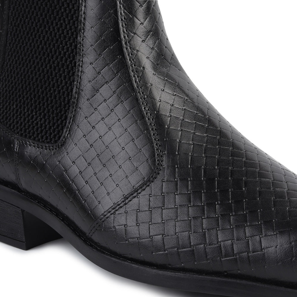 Hayes London | Kingsley Cuban Heel Boots – Black Textured Genuine Leather Men’s Boots (2.5-Inch Heel & Tapered Toe Design)