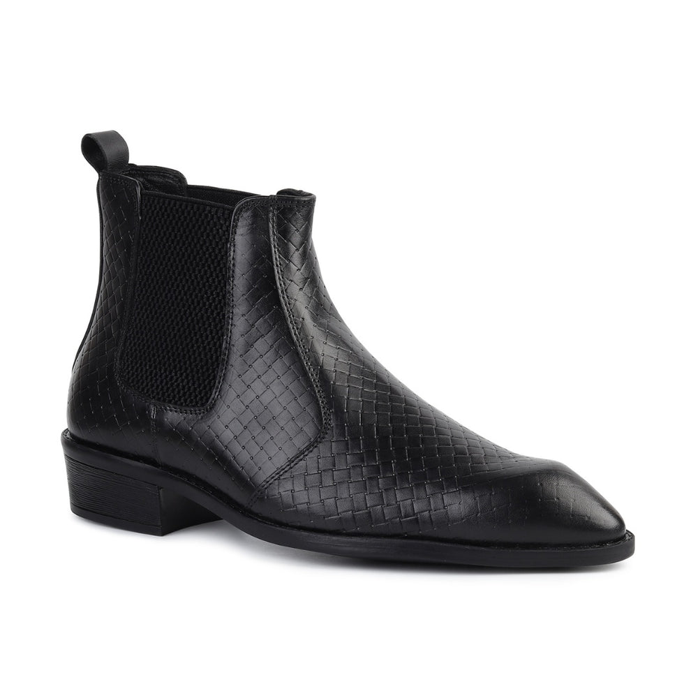 Hayes London | Kingsley Cuban Heel Boots – Black Textured Genuine Leather Men’s Boots (2.5-Inch Heel & Tapered Toe Design)