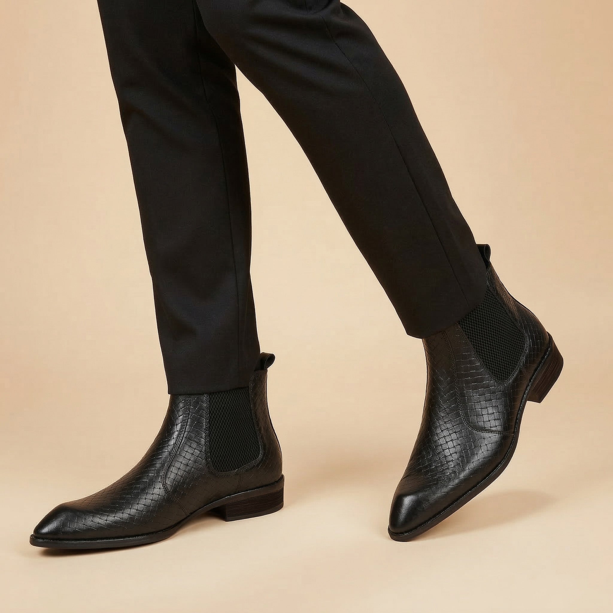 Hayes London | Kingsley Cuban Heel Boots – Black Textured Genuine Leather Men’s Boots (2.5-Inch Heel & Tapered Toe Design)